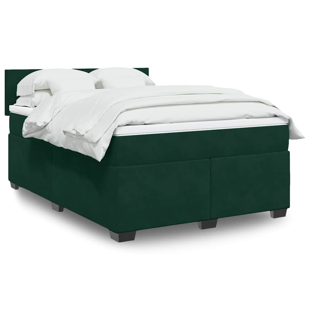 vidaXL Κρεβάτι Boxspring με Στρώμα Σκούρο Πράσινο 160x200εκ. Βελούδινο