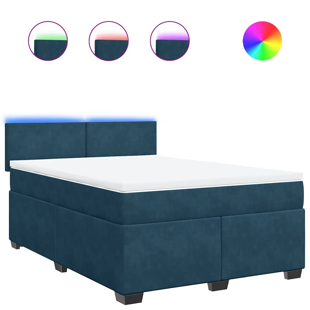 vidaXL Κρεβάτι Boxspring με Στρώμα Μπλε 160x200 εκ. Βελούδινο