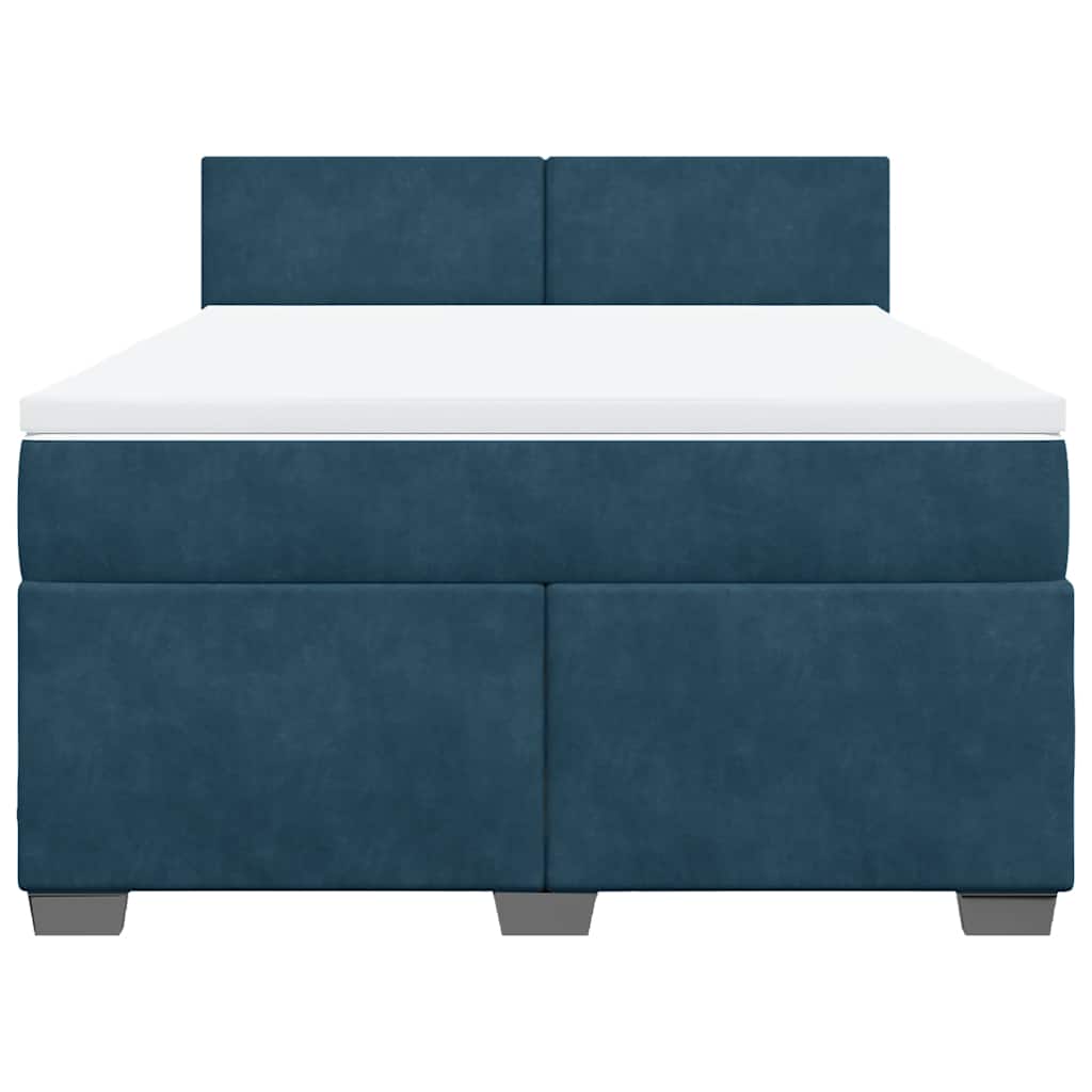 vidaXL Κρεβάτι Boxspring με Στρώμα Μπλε 160x200 εκ. Βελούδινο