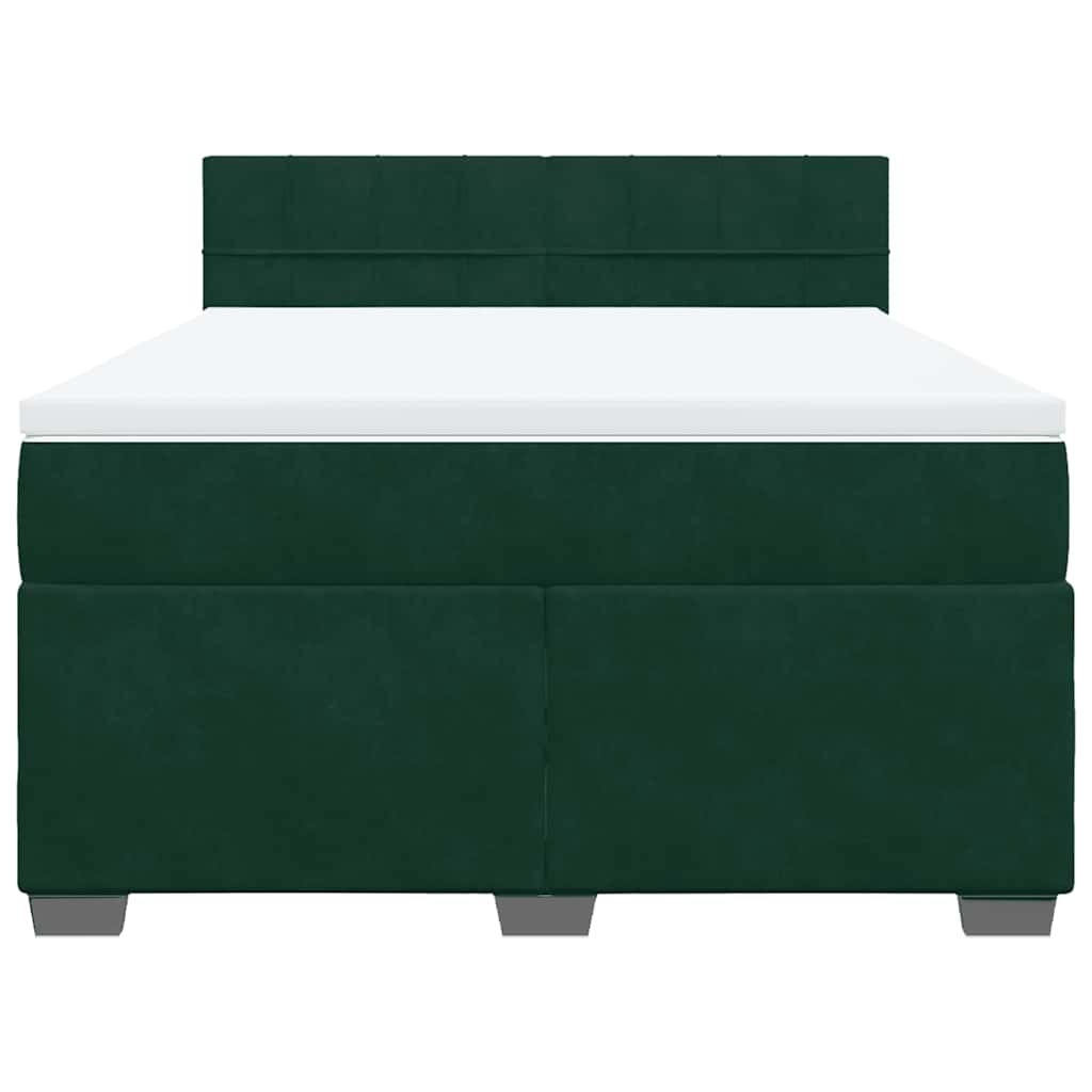 vidaXL Κρεβάτι Boxspring με Στρώμα Σκούρο Πράσινο 160x200εκ. Βελούδινο