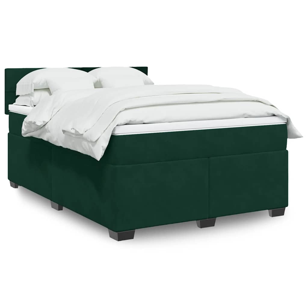 vidaXL Κρεβάτι Boxspring με Στρώμα Σκούρο Πράσινο 160x200εκ. Βελούδινο
