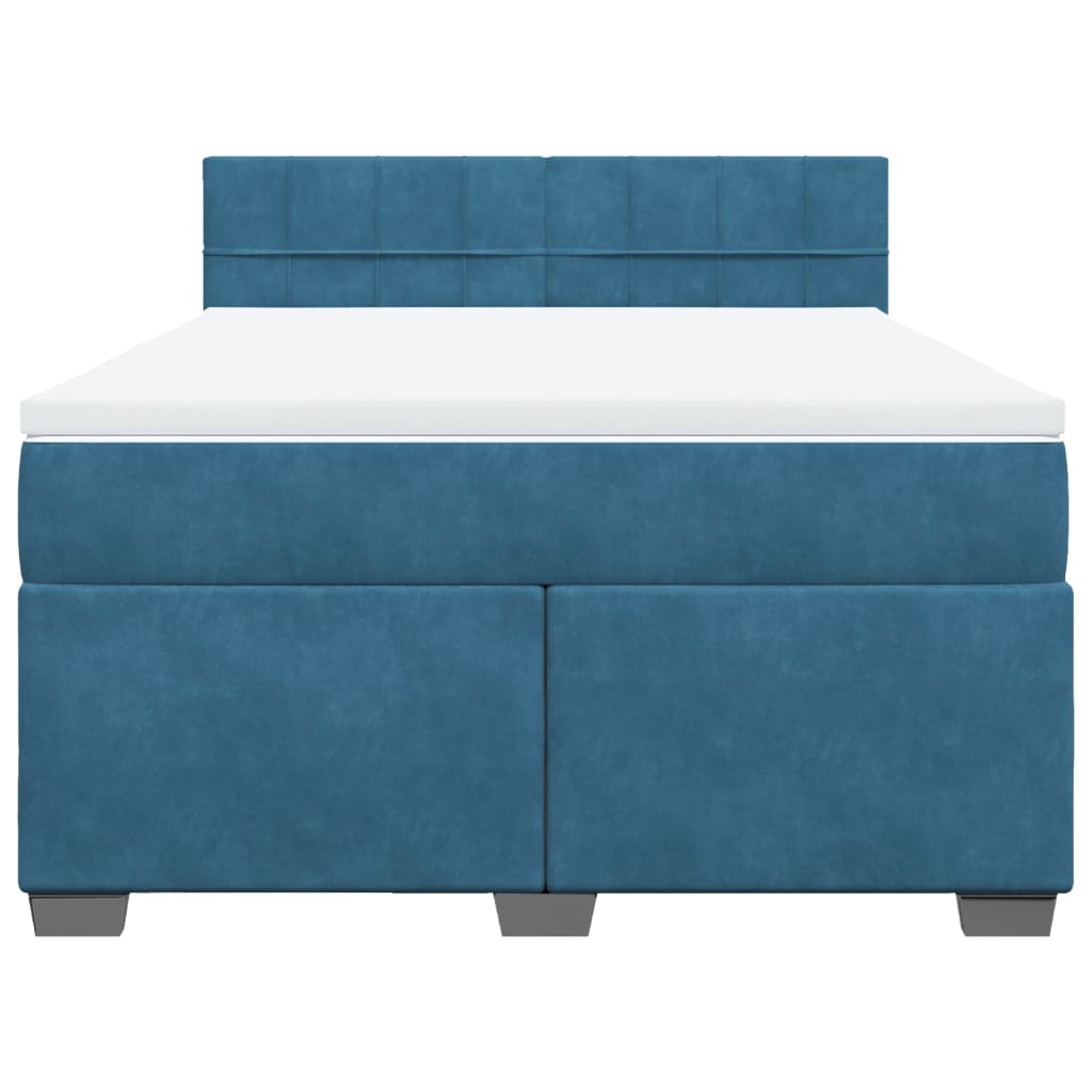 vidaXL Κρεβάτι Boxspring με Στρώμα Μπλε 160x200 εκ. Βελούδινο