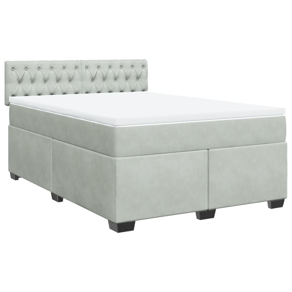vidaXL Κρεβάτι Boxspring με Στρώμα Ανοιχτό Γκρι 160x200 εκ. Βελούδινο