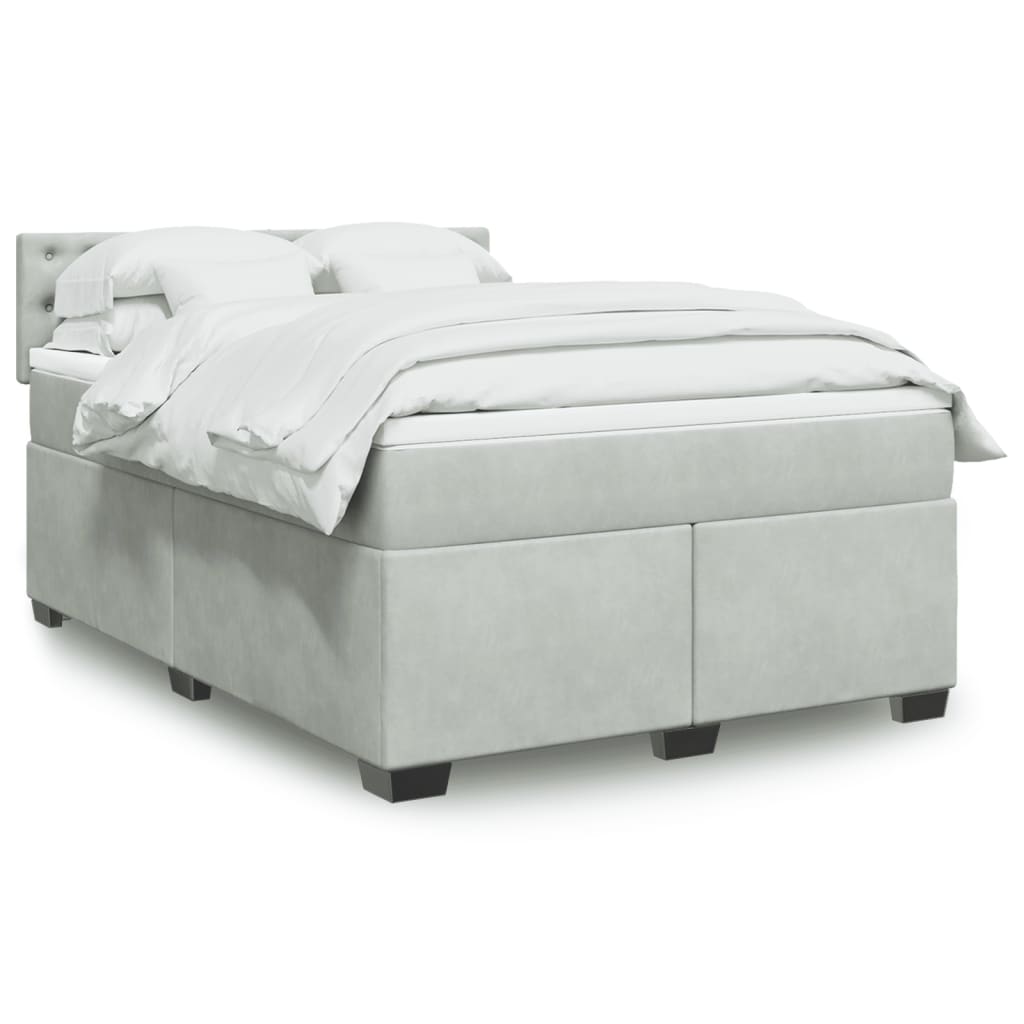 vidaXL Κρεβάτι Boxspring με Στρώμα Ανοιχτό Γκρι 160x200 εκ. Βελούδινο