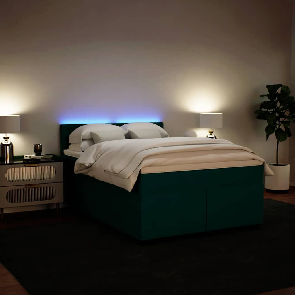 vidaXL Κρεβάτι Boxspring με Στρώμα Σκούρο Πράσινο 160x200εκ. Βελούδινο