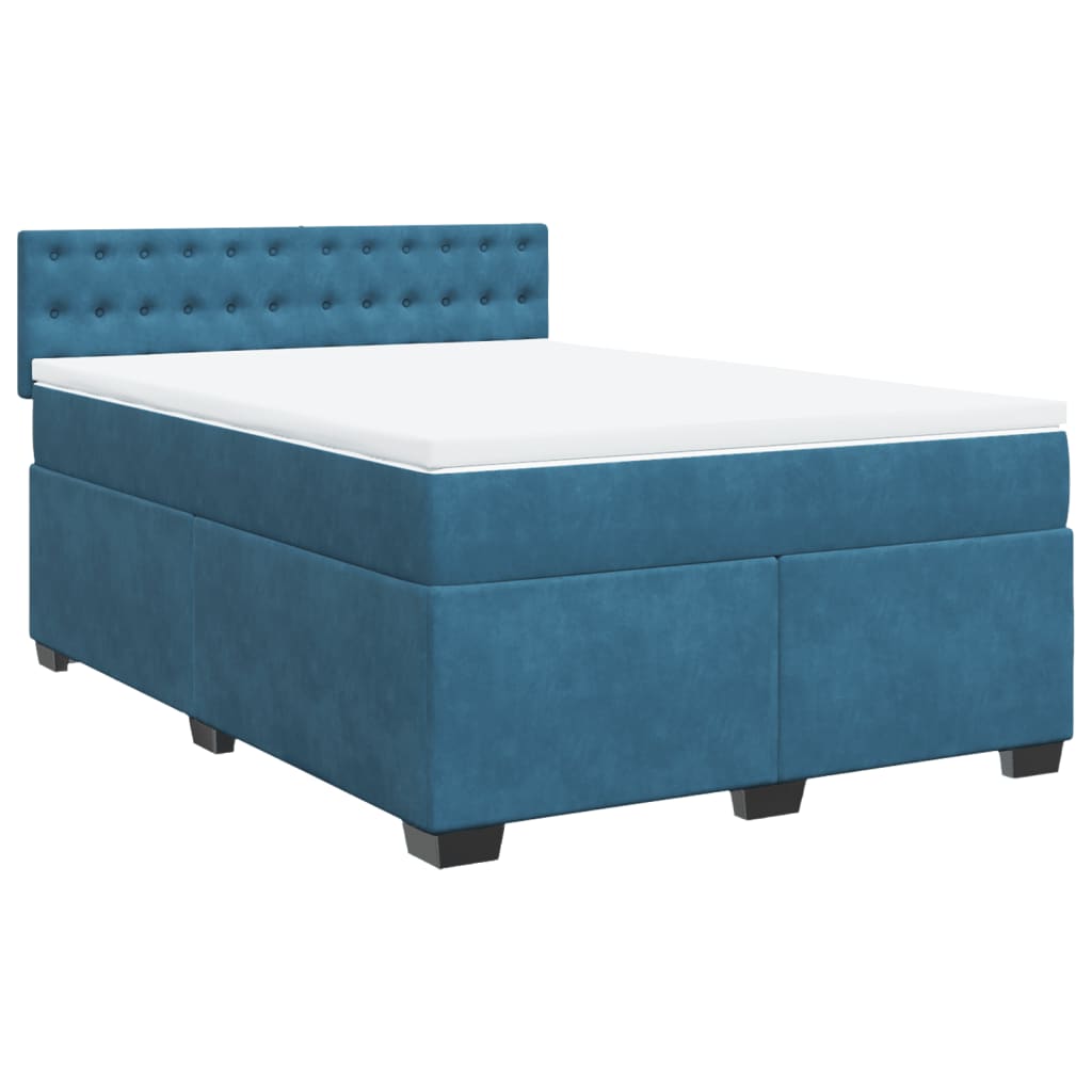 vidaXL Κρεβάτι Boxspring με Στρώμα Μπλε 160x200 εκ. Βελούδινο