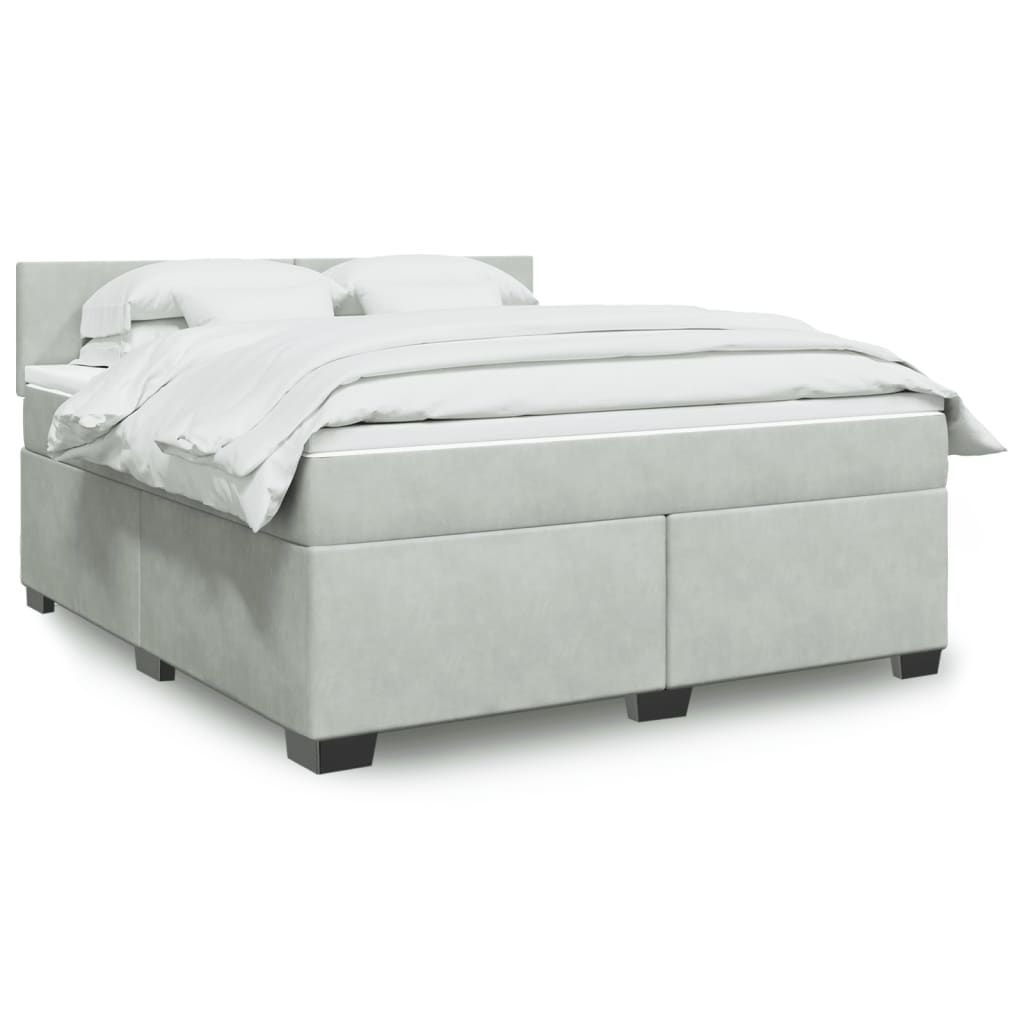 vidaXL Κρεβάτι Boxspring με Στρώμα Ανοιχτό Γκρι 180x200 εκ. Βελούδινο