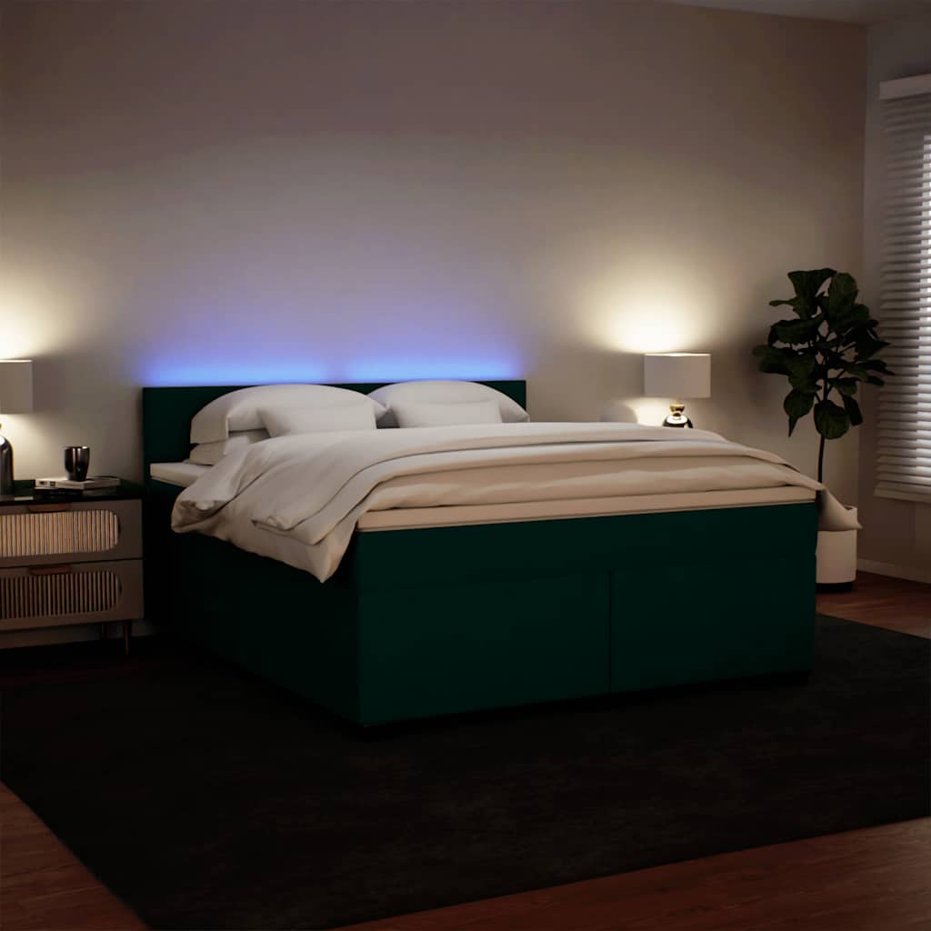 vidaXL Κρεβάτι Boxspring με Στρώμα Σκούρο Πράσινο 180x200εκ. Βελούδινο