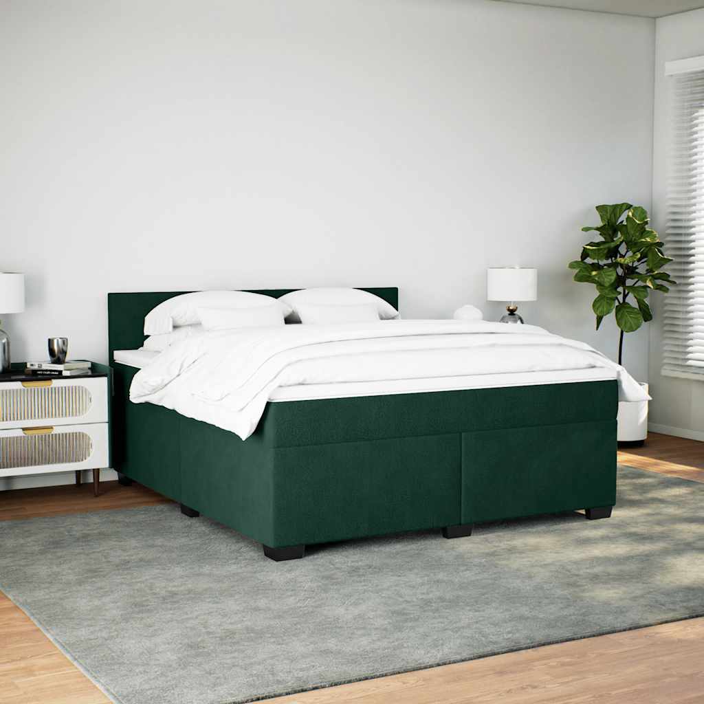 vidaXL Κρεβάτι Boxspring με Στρώμα Σκούρο Πράσινο 180x200εκ. Βελούδινο