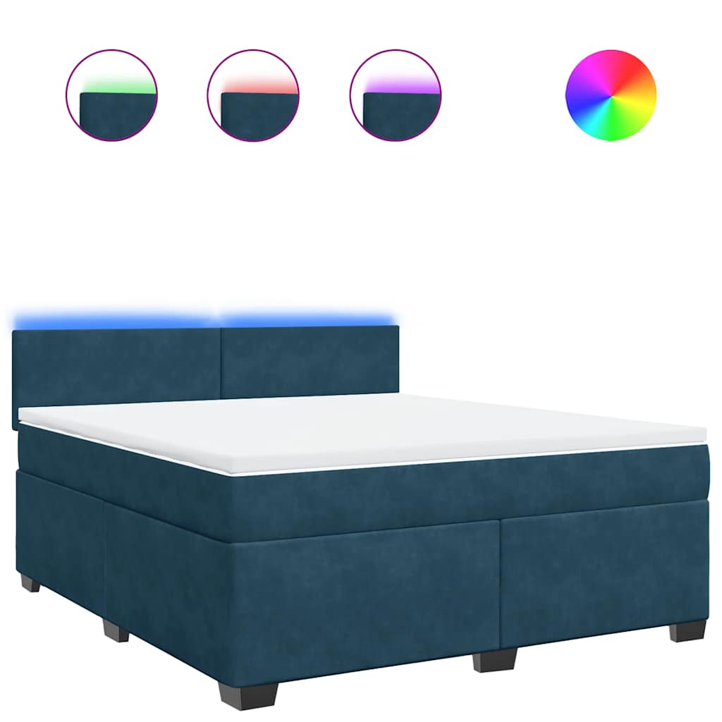 vidaXL Κρεβάτι Boxspring με Στρώμα Μπλε 180x200 εκ. Βελούδινο