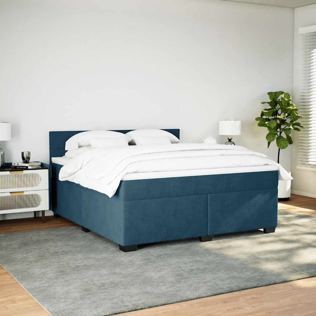 vidaXL Κρεβάτι Boxspring με Στρώμα Μπλε 180x200 εκ. Βελούδινο