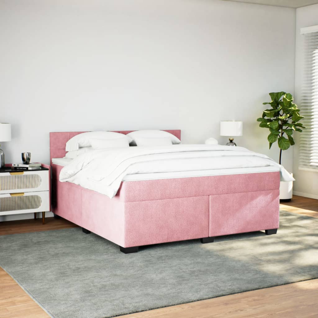 vidaXL Κρεβάτι Boxspring με Στρώμα Ροζ 180x200 εκ. Βελούδινο
