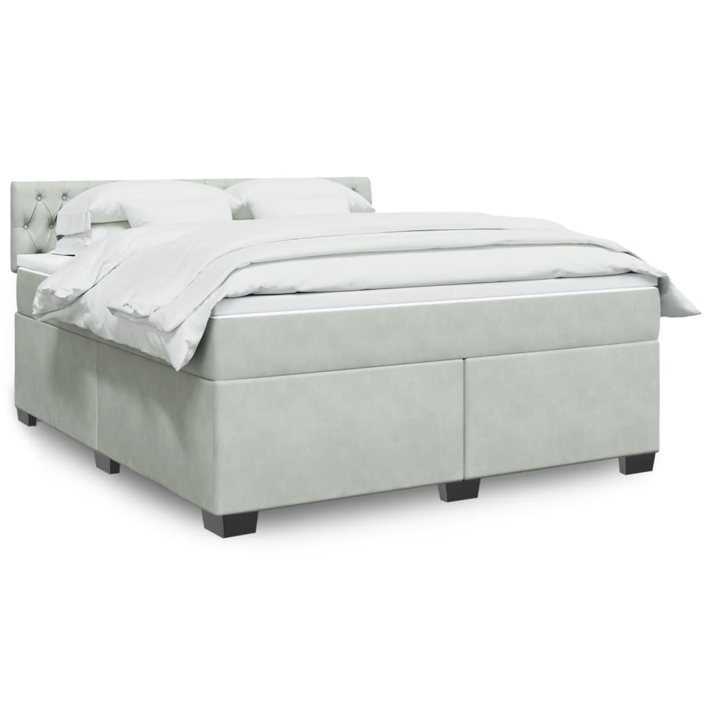 vidaXL Κρεβάτι Boxspring με Στρώμα Ανοιχτό Γκρι 180x200 εκ. Βελούδινο