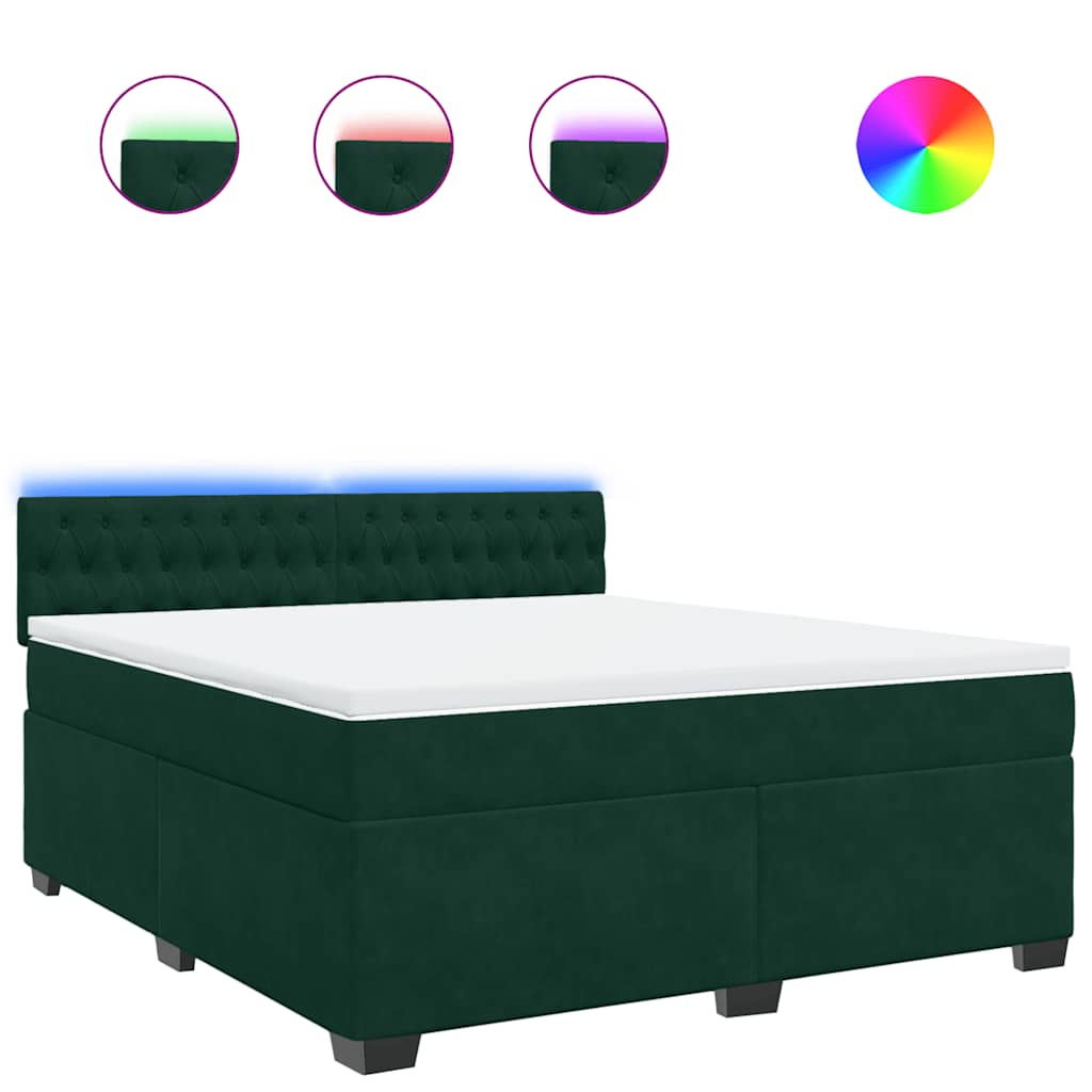 vidaXL Κρεβάτι Boxspring με Στρώμα Σκούρο Πράσινο 180x200εκ. Βελούδινο