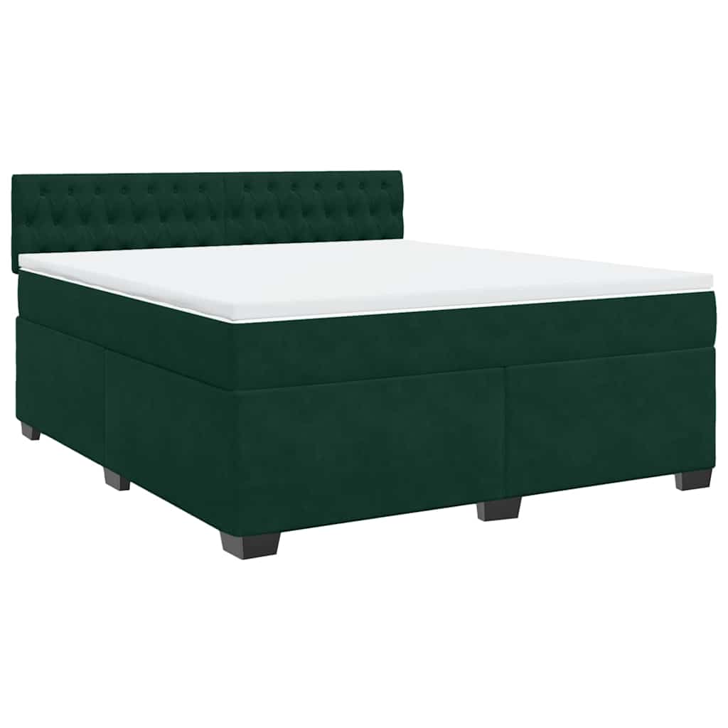 vidaXL Κρεβάτι Boxspring με Στρώμα Σκούρο Πράσινο 180x200εκ. Βελούδινο