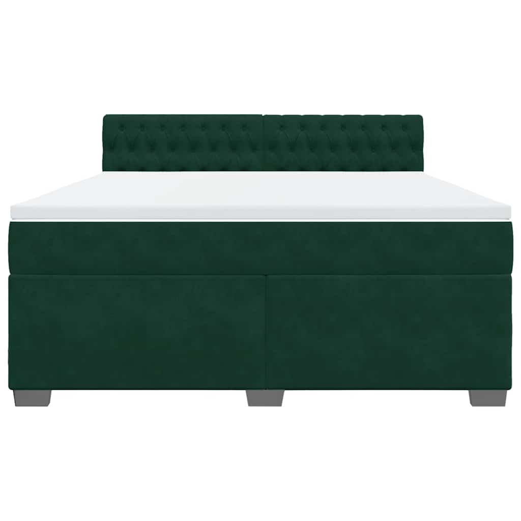 vidaXL Κρεβάτι Boxspring με Στρώμα Σκούρο Πράσινο 180x200εκ. Βελούδινο