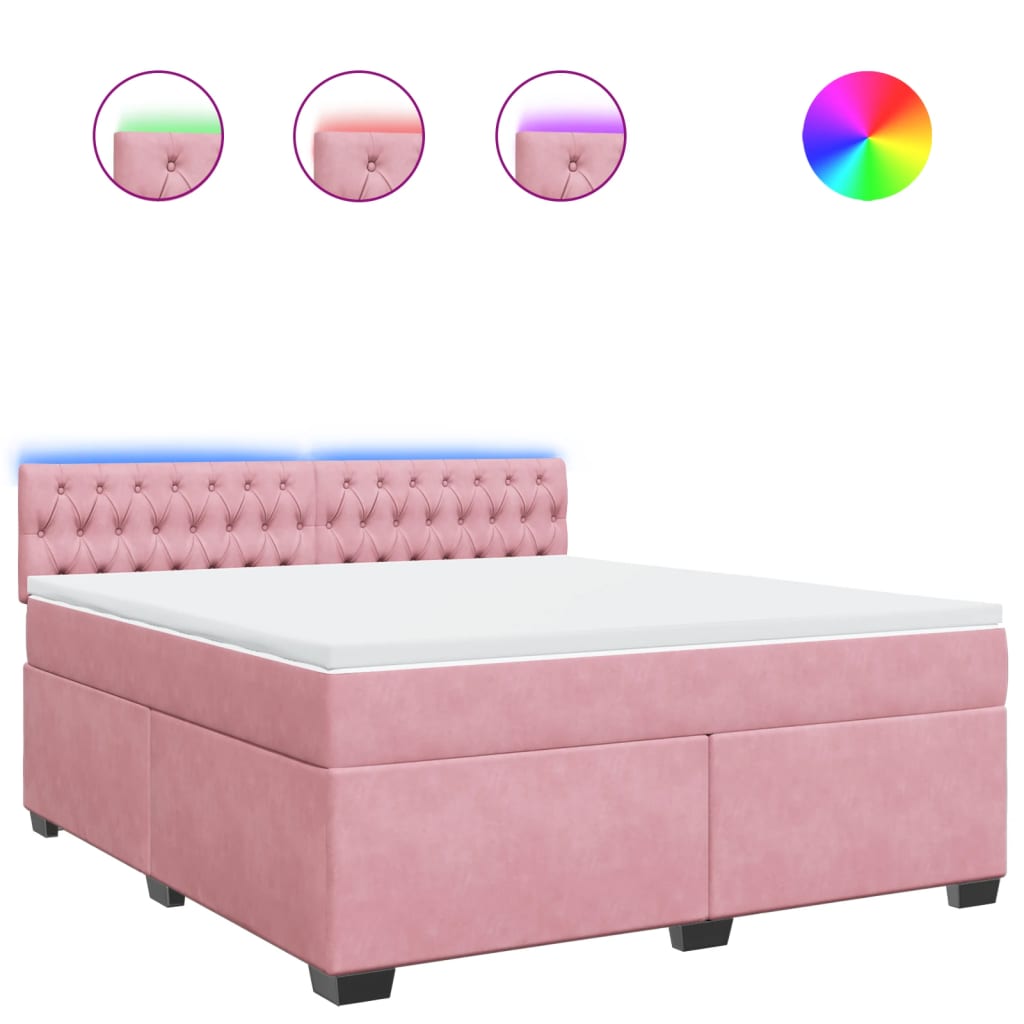 vidaXL Κρεβάτι Boxspring με Στρώμα Ροζ 180x200 εκ. Βελούδινο