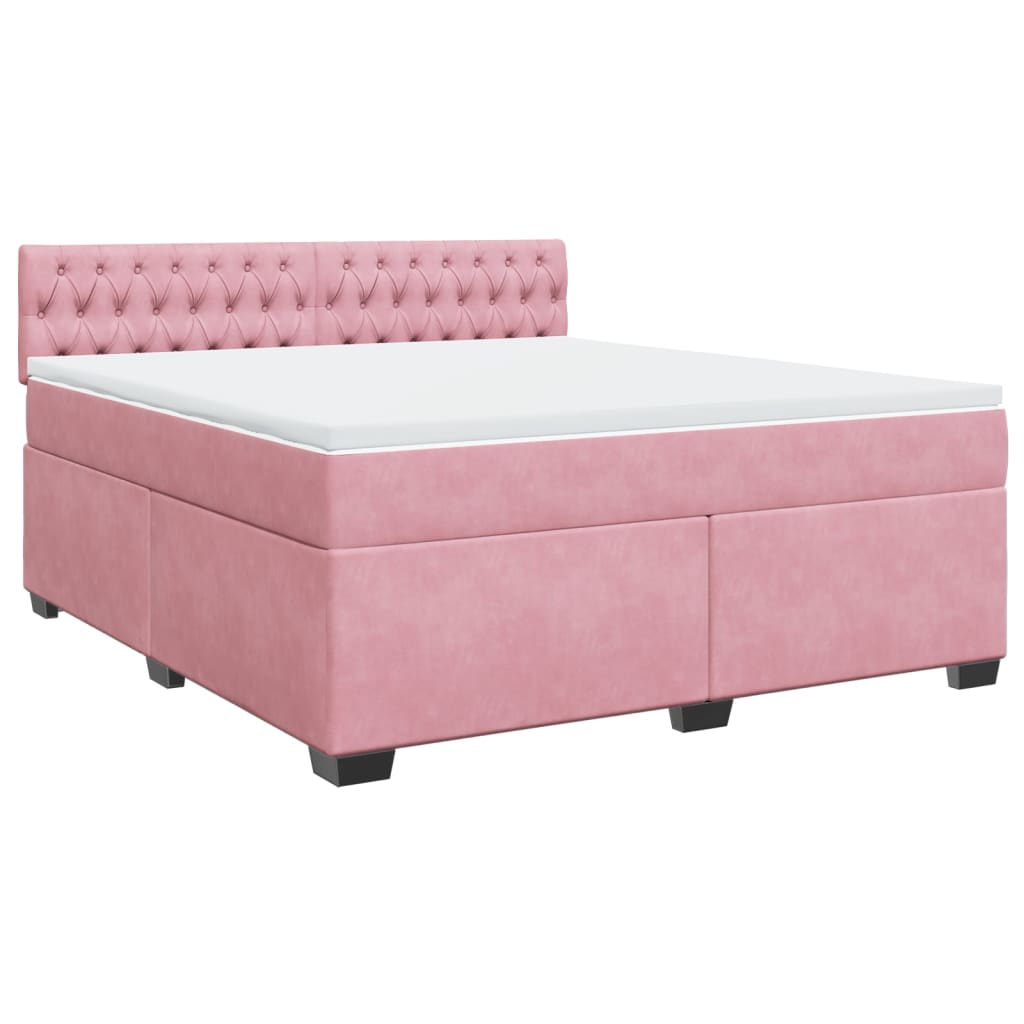 vidaXL Κρεβάτι Boxspring με Στρώμα Ροζ 180x200 εκ. Βελούδινο