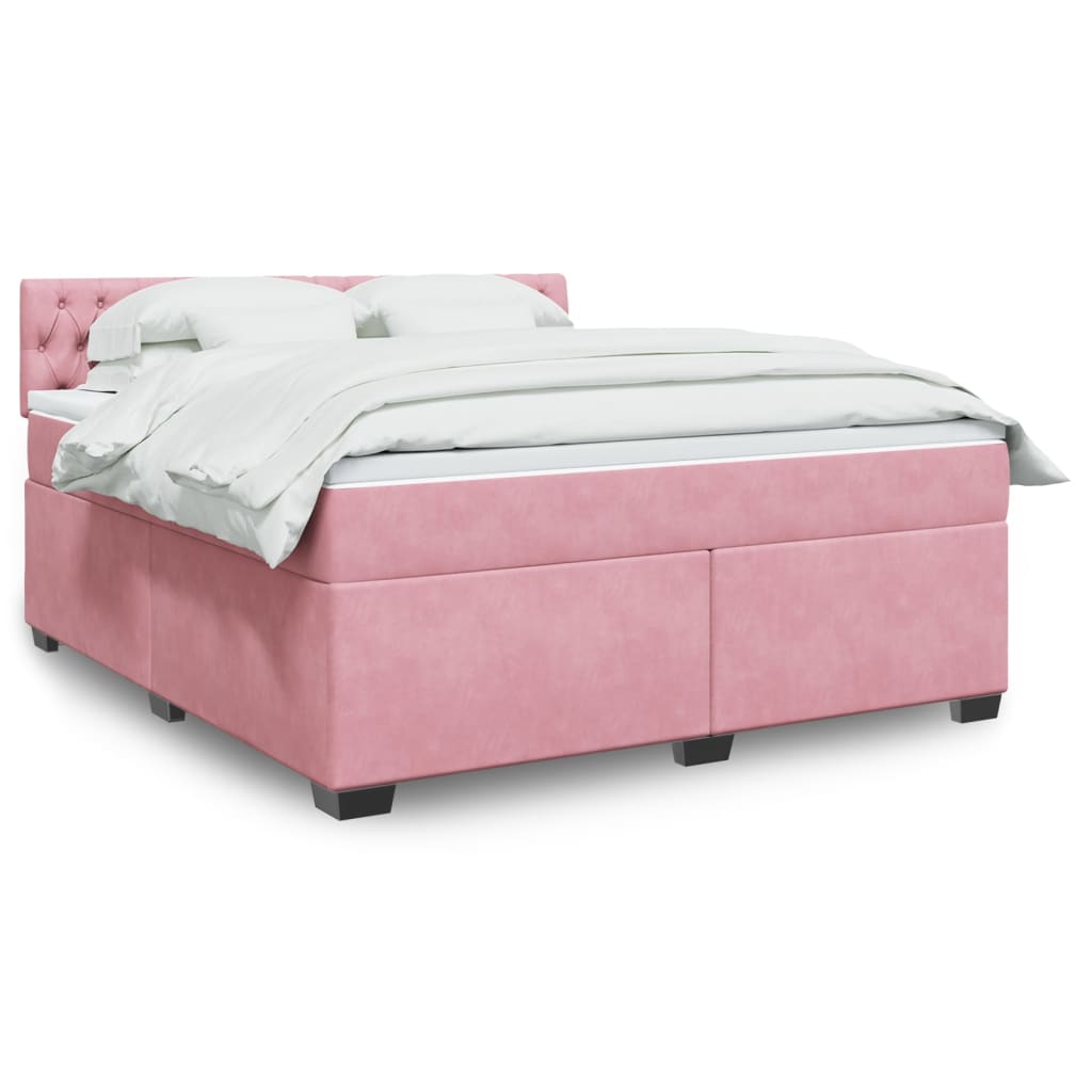 vidaXL Κρεβάτι Boxspring με Στρώμα Ροζ 180x200 εκ. Βελούδινο