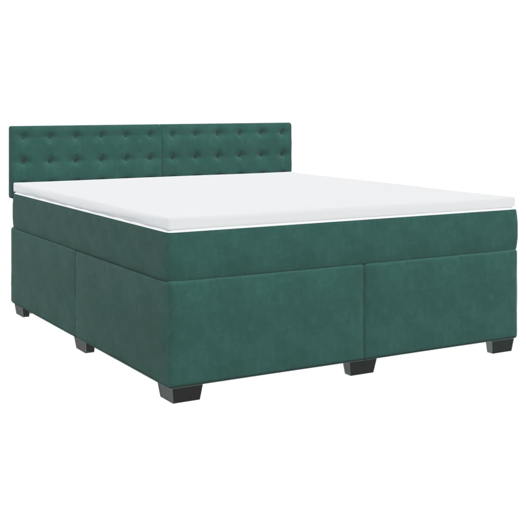 vidaXL Κρεβάτι Boxspring με Στρώμα Σκούρο Πράσινο 180x200εκ. Βελούδινο