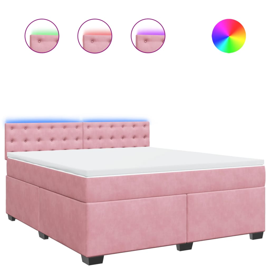 vidaXL Κρεβάτι Boxspring με Στρώμα Ροζ 180x200 εκ. Βελούδινο