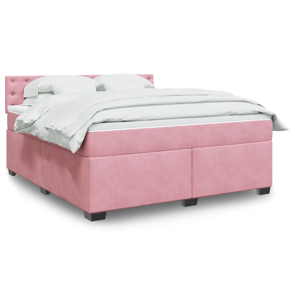 vidaXL Κρεβάτι Boxspring με Στρώμα Ροζ 180x200 εκ. Βελούδινο
