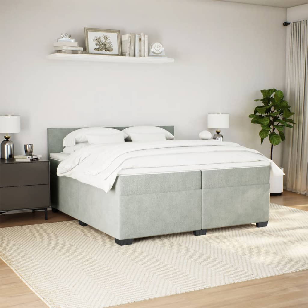 vidaXL Κρεβάτι Boxspring με Στρώμα Ανοιχτό Γκρι 200x200 εκ. Βελούδινο