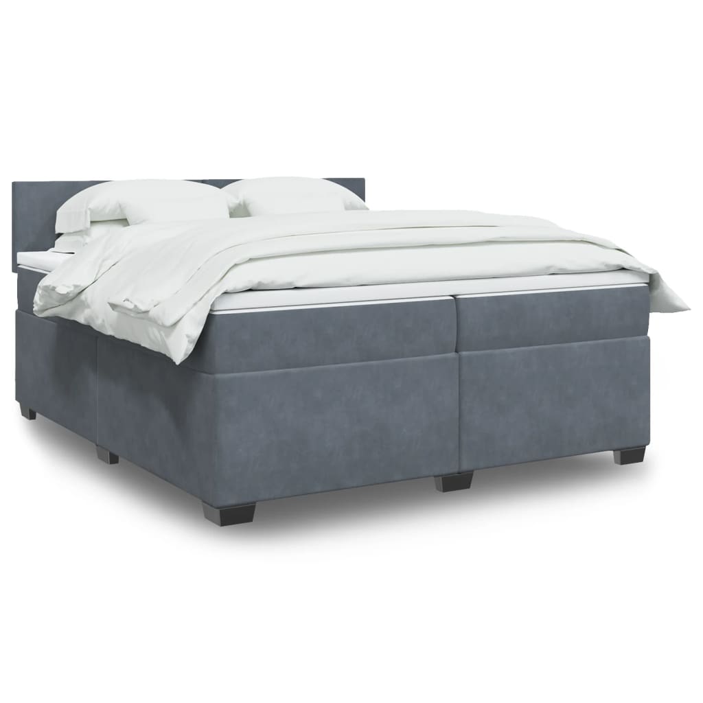 vidaXL Κρεβάτι Boxspring με Στρώμα Σκούρο Γκρι 200x200 εκ. Βελούδινο