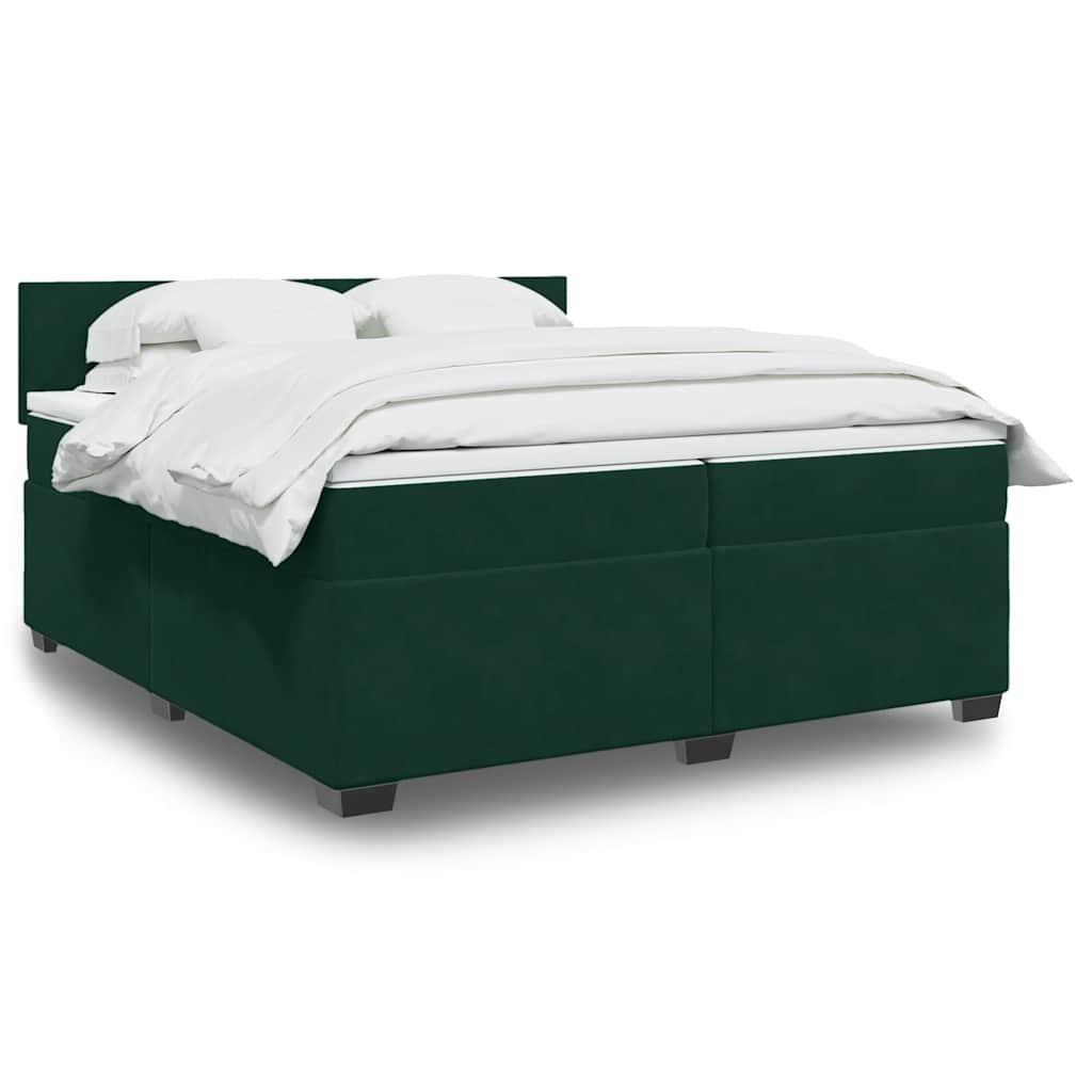vidaXL Κρεβάτι Boxspring με Στρώμα Σκούρο Πράσινο 200x200εκ. Βελούδινο