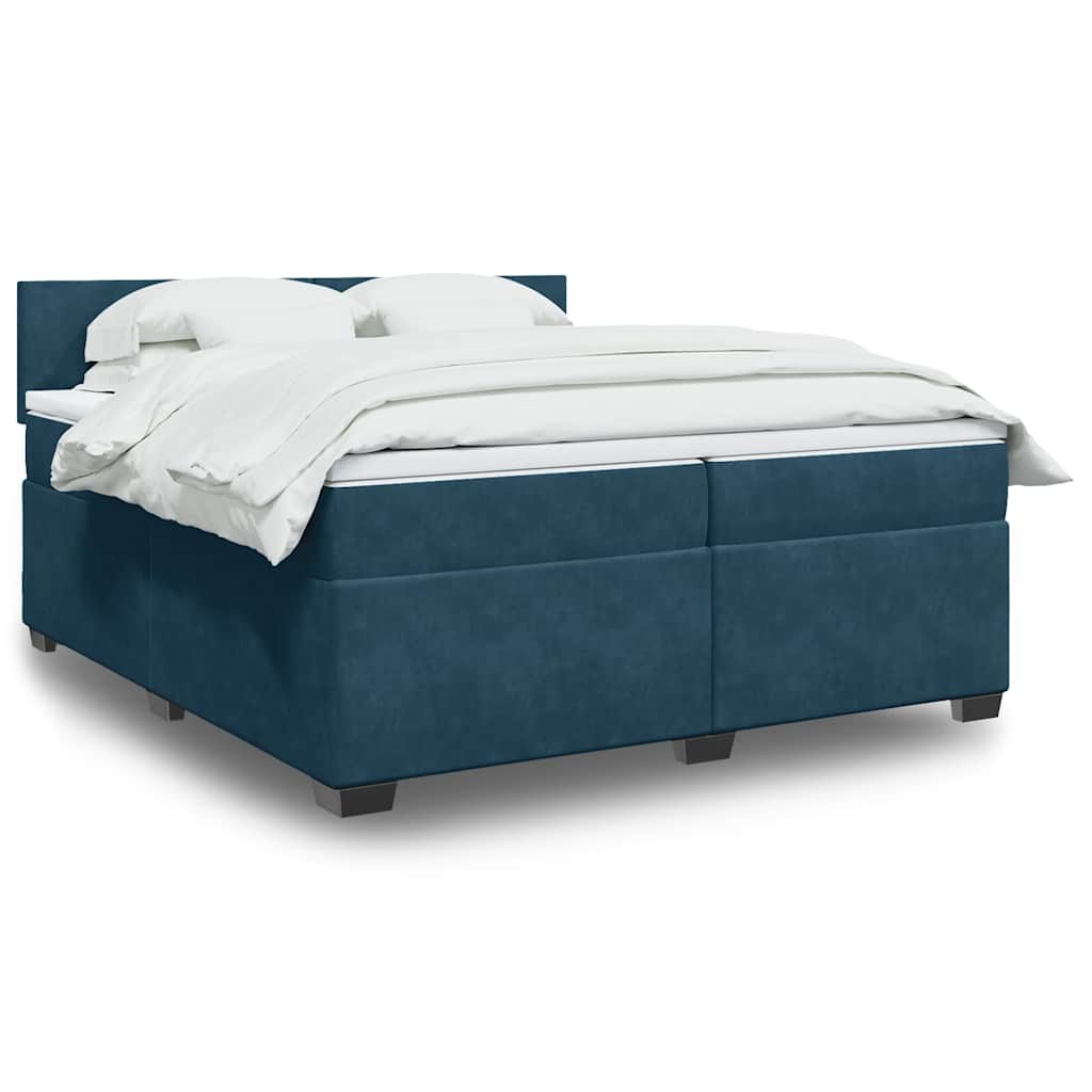 vidaXL Κρεβάτι Boxspring με Στρώμα Μπλε 200x200 εκ. Βελούδινο