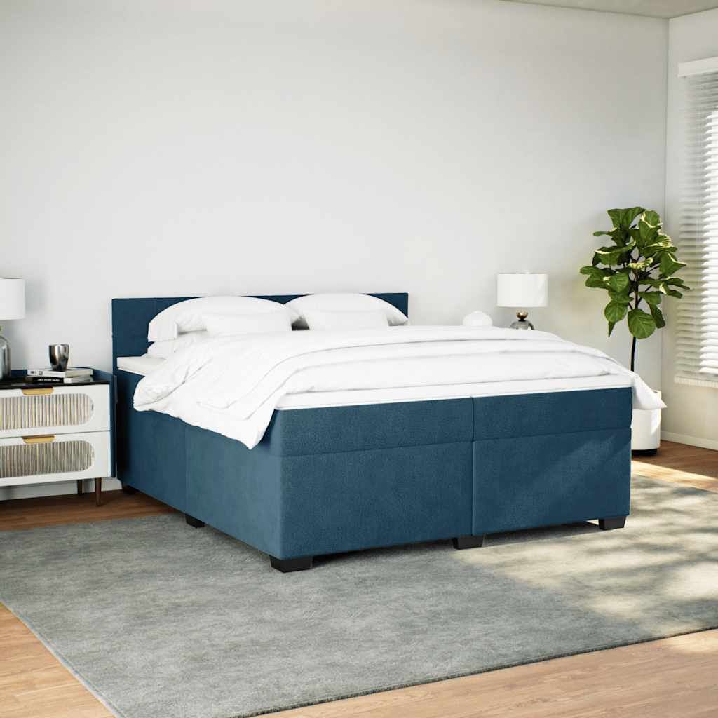 vidaXL Κρεβάτι Boxspring με Στρώμα Μπλε 200x200 εκ. Βελούδινο