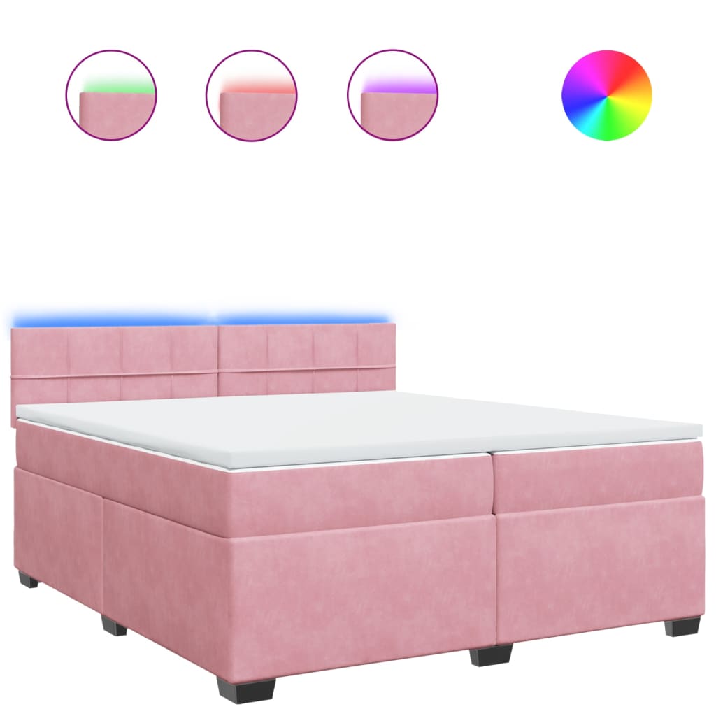 vidaXL Κρεβάτι Boxspring με Στρώμα Ροζ 200x200 εκ. Βελούδινο