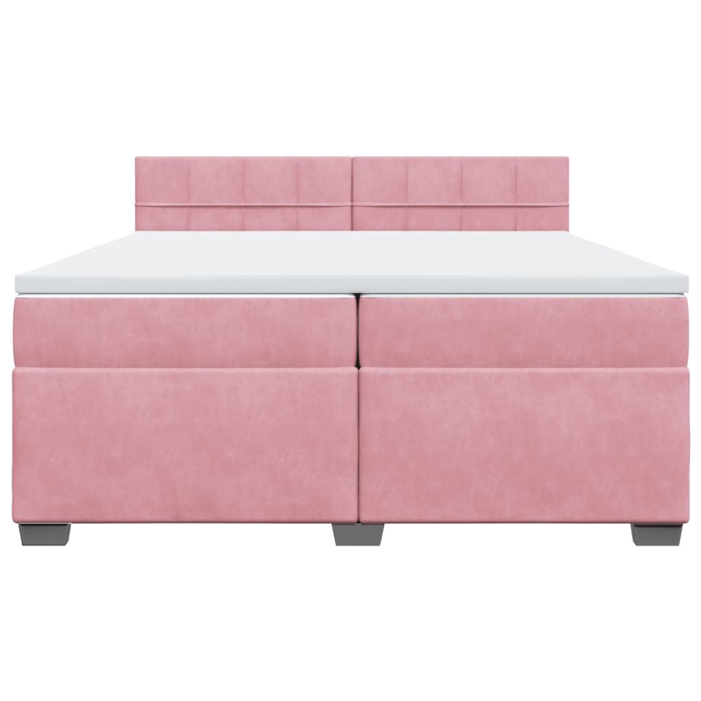 vidaXL Κρεβάτι Boxspring με Στρώμα Ροζ 200x200 εκ. Βελούδινο