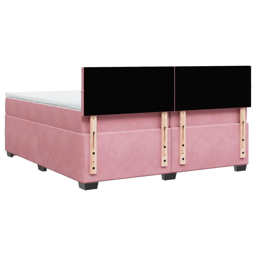 vidaXL Κρεβάτι Boxspring με Στρώμα Ροζ 200x200 εκ. Βελούδινο