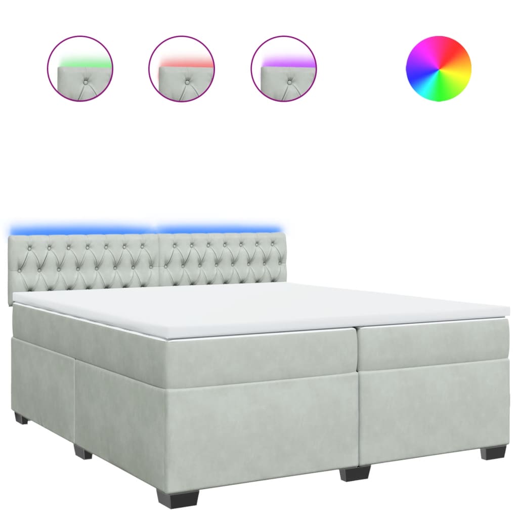 vidaXL Κρεβάτι Boxspring με Στρώμα Ανοιχτό Γκρι 200x200 εκ. Βελούδινο