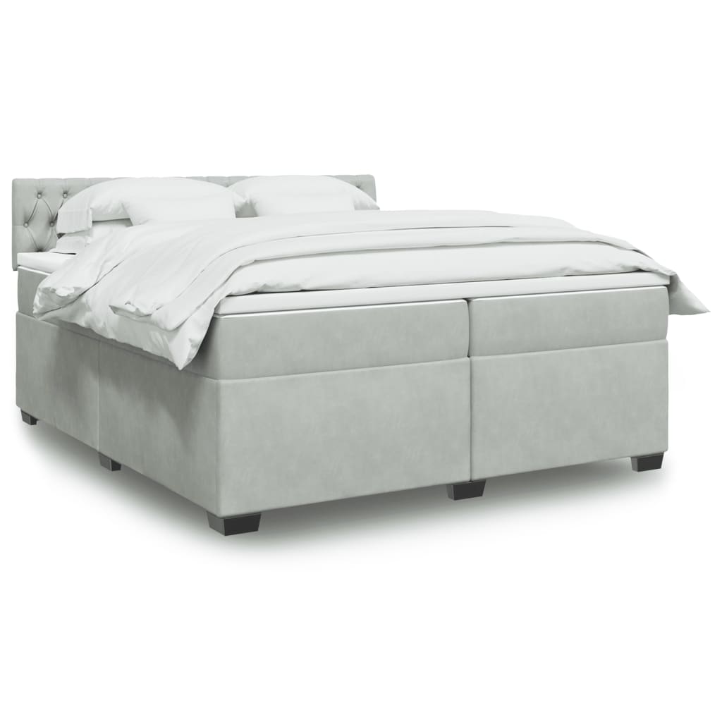 vidaXL Κρεβάτι Boxspring με Στρώμα Ανοιχτό Γκρι 200x200 εκ. Βελούδινο