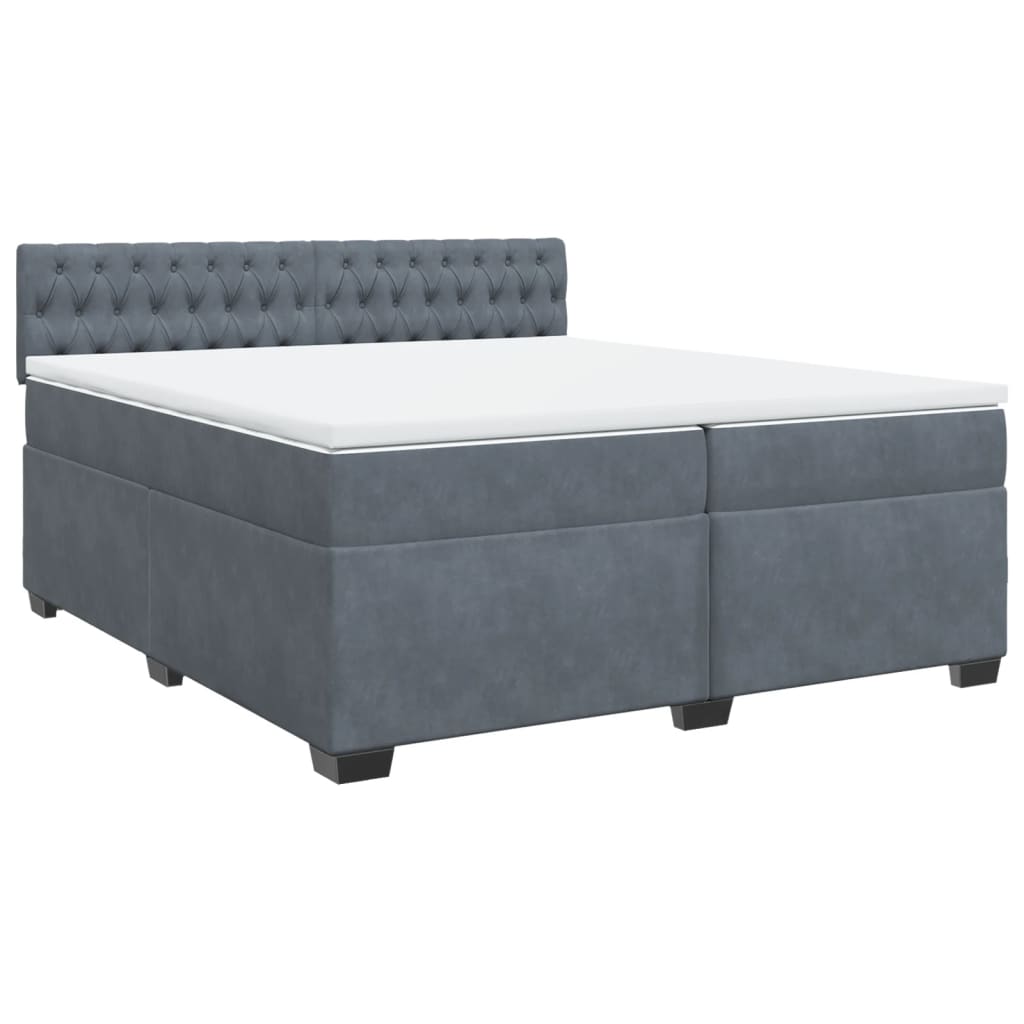 vidaXL Κρεβάτι Boxspring με Στρώμα Σκούρο Γκρι 200x200 εκ. Βελούδινο