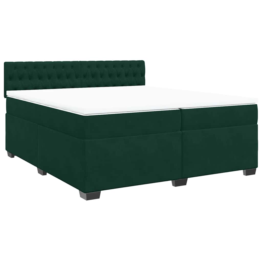 vidaXL Κρεβάτι Boxspring με Στρώμα Σκούρο Πράσινο 200x200εκ. Βελούδινο