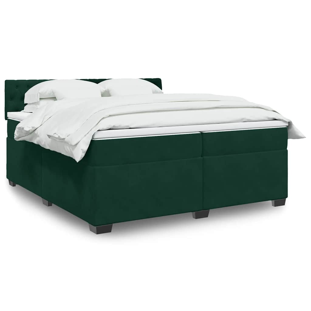 vidaXL Κρεβάτι Boxspring με Στρώμα Σκούρο Πράσινο 200x200εκ. Βελούδινο