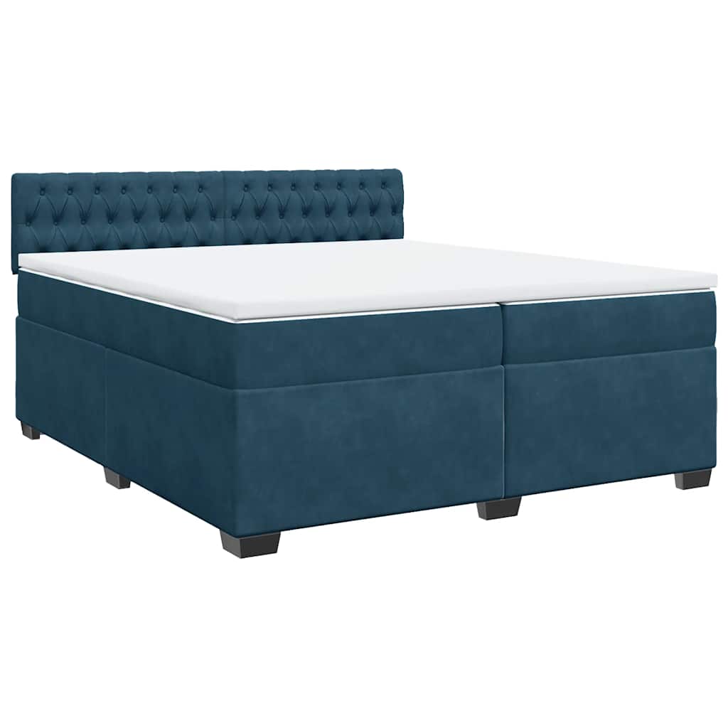 vidaXL Κρεβάτι Boxspring με Στρώμα Μπλε 200x200 εκ. Βελούδινο