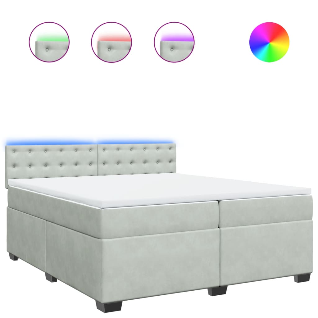 vidaXL Κρεβάτι Boxspring με Στρώμα Ανοιχτό Γκρι 200x200 εκ. Βελούδινο
