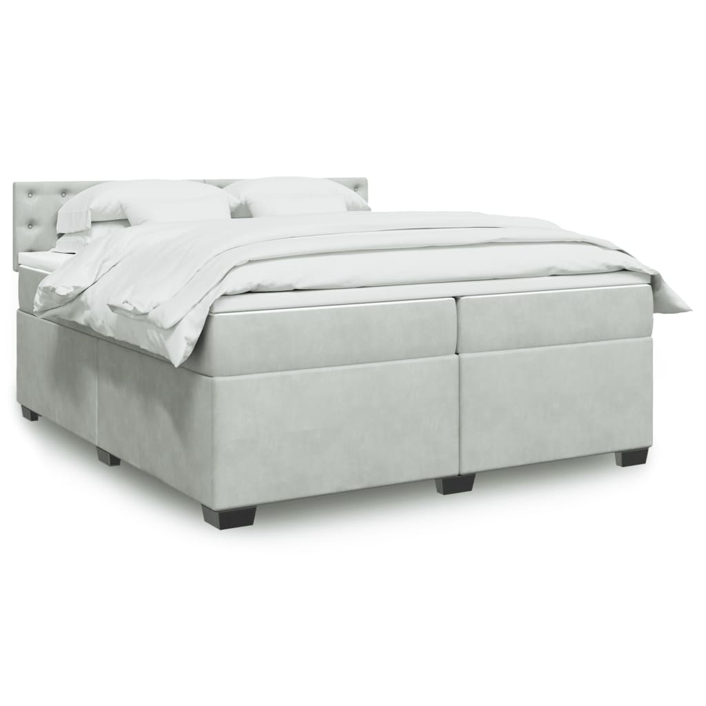 vidaXL Κρεβάτι Boxspring με Στρώμα Ανοιχτό Γκρι 200x200 εκ. Βελούδινο