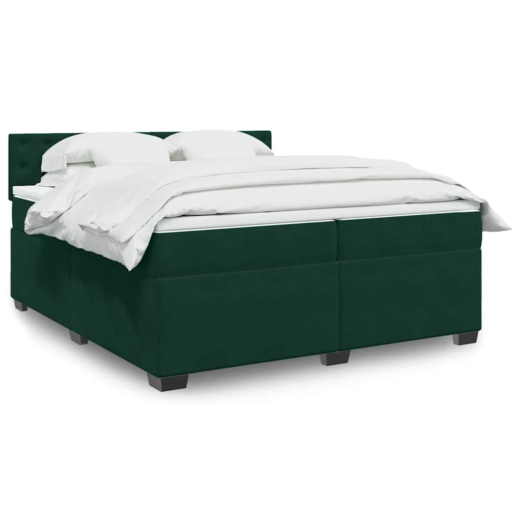 vidaXL Κρεβάτι Boxspring με Στρώμα Σκούρο Πράσινο 200x200εκ. Βελούδινο