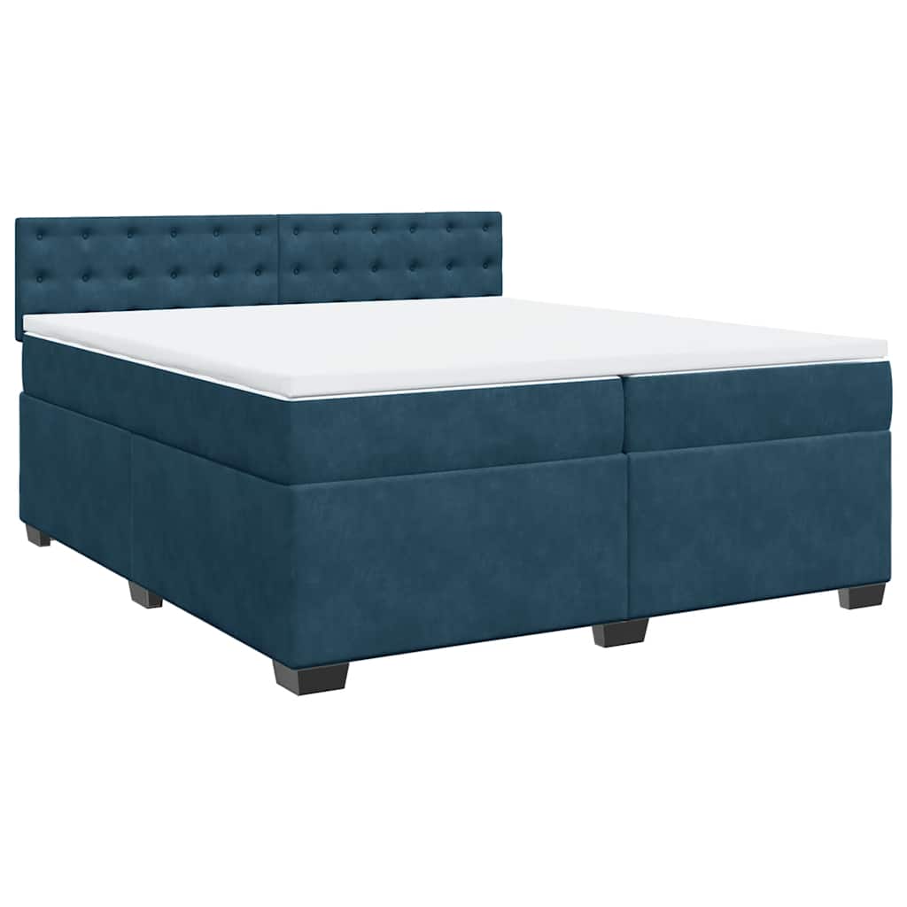 vidaXL Κρεβάτι Boxspring με Στρώμα Μπλε 200x200 εκ. Βελούδινο