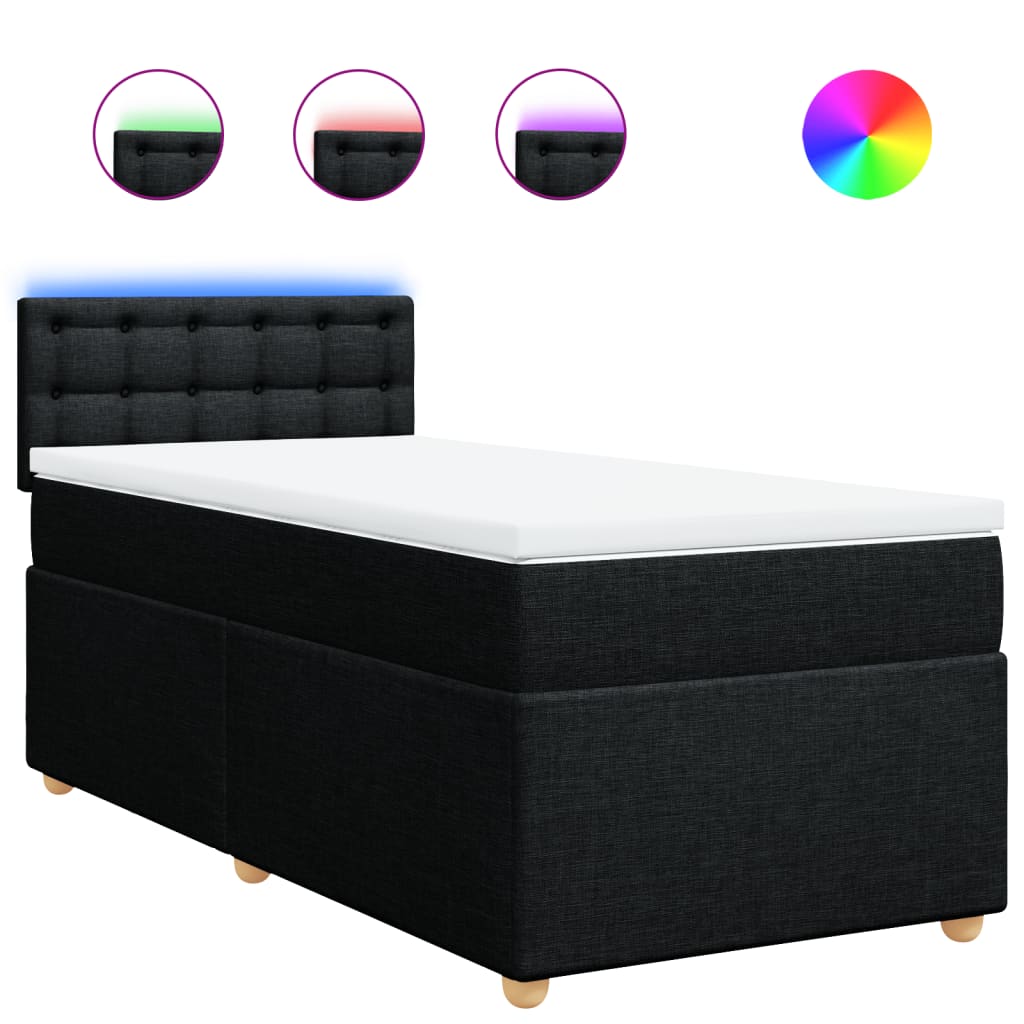 vidaXL Κρεβάτι Boxspring με Στρώμα Μαύρο 80 x 200 εκ. Υφασμάτινο