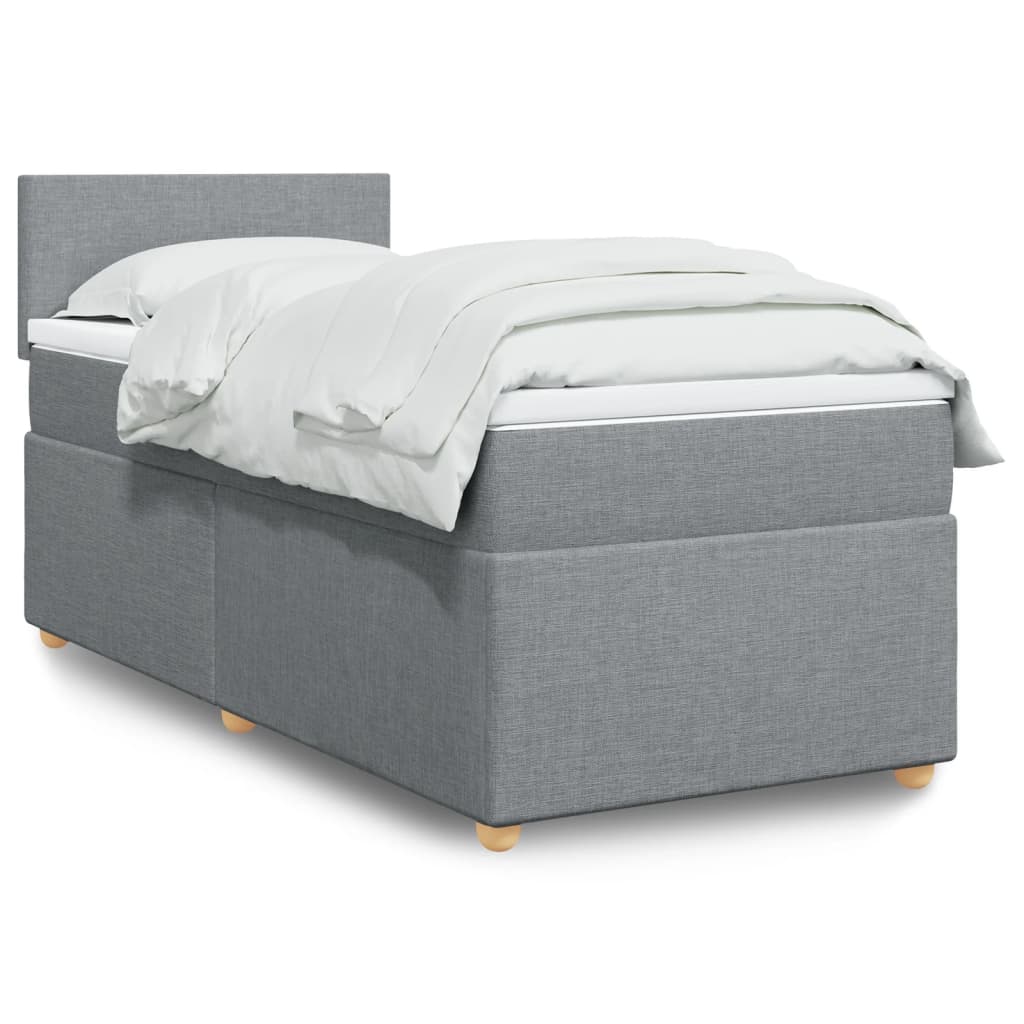 vidaXL Κρεβάτι Boxspring με Στρώμα Ανοιχτό Γκρι 90x190 εκ. Υφασμάτινο