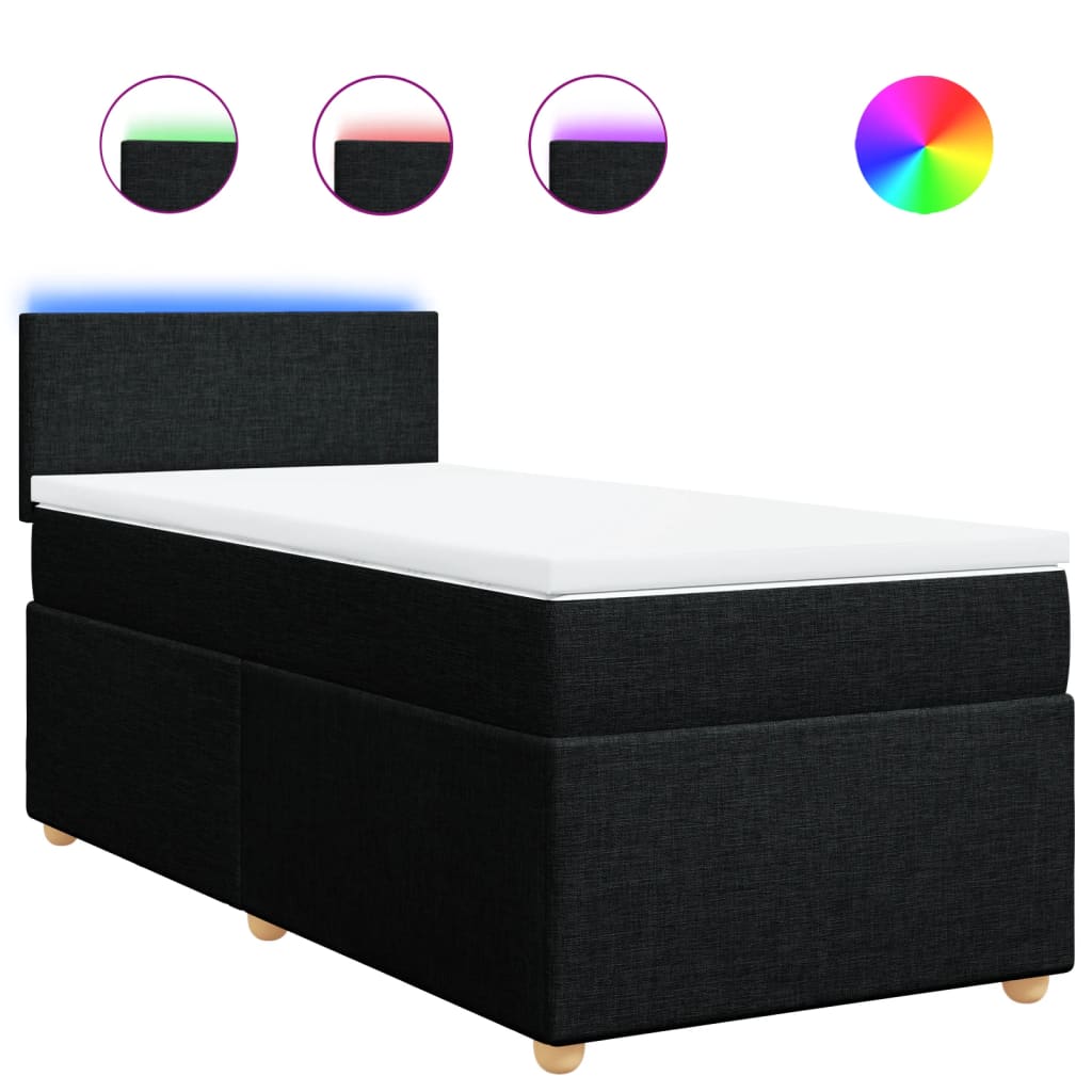 vidaXL Κρεβάτι Boxspring με Στρώμα Μαύρο 90x190 εκ.Υφασμάτινο