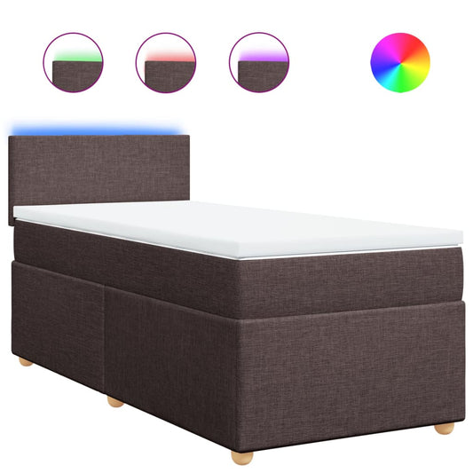 vidaXL Κρεβάτι Boxspring με Στρώμα Σκούρο Καφέ 90x190 εκ. Υφασμάτινο