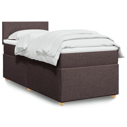 vidaXL Κρεβάτι Boxspring με Στρώμα Σκούρο Καφέ 90x190 εκ. Υφασμάτινο