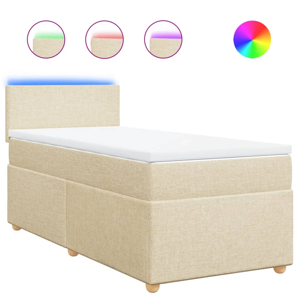 vidaXL Κρεβάτι Boxspring με Στρώμα Κρεμ 90x190 εκ.Υφασμάτινο